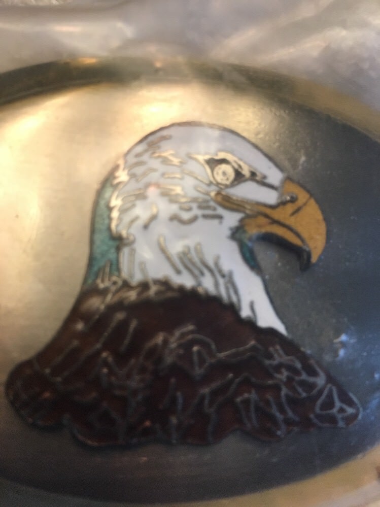 NEW Bald Eagle Enamel COLLECTOR BELT BUCKLE~Two Tone~HOOVER’S MFG. CO Patriotic
