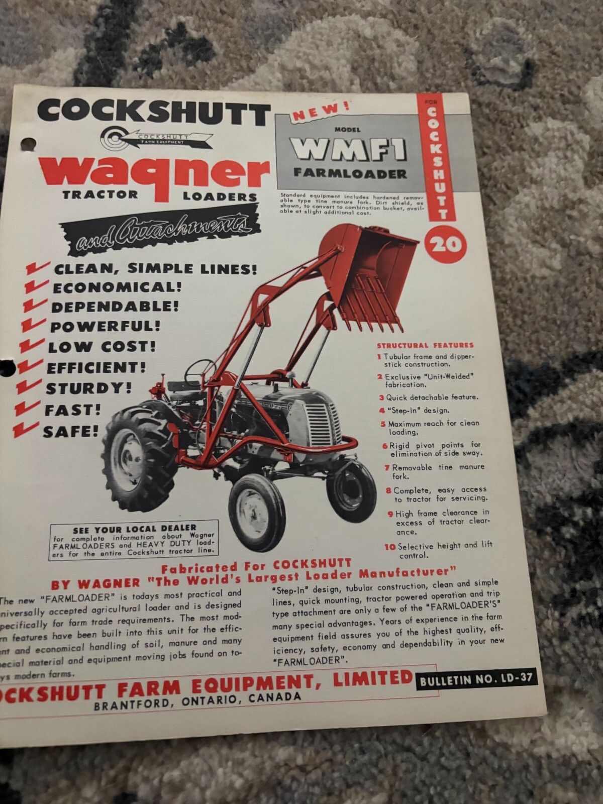Wagner WMF1 Loader For Cockshutt 20 Tractor Brochure FCCA25