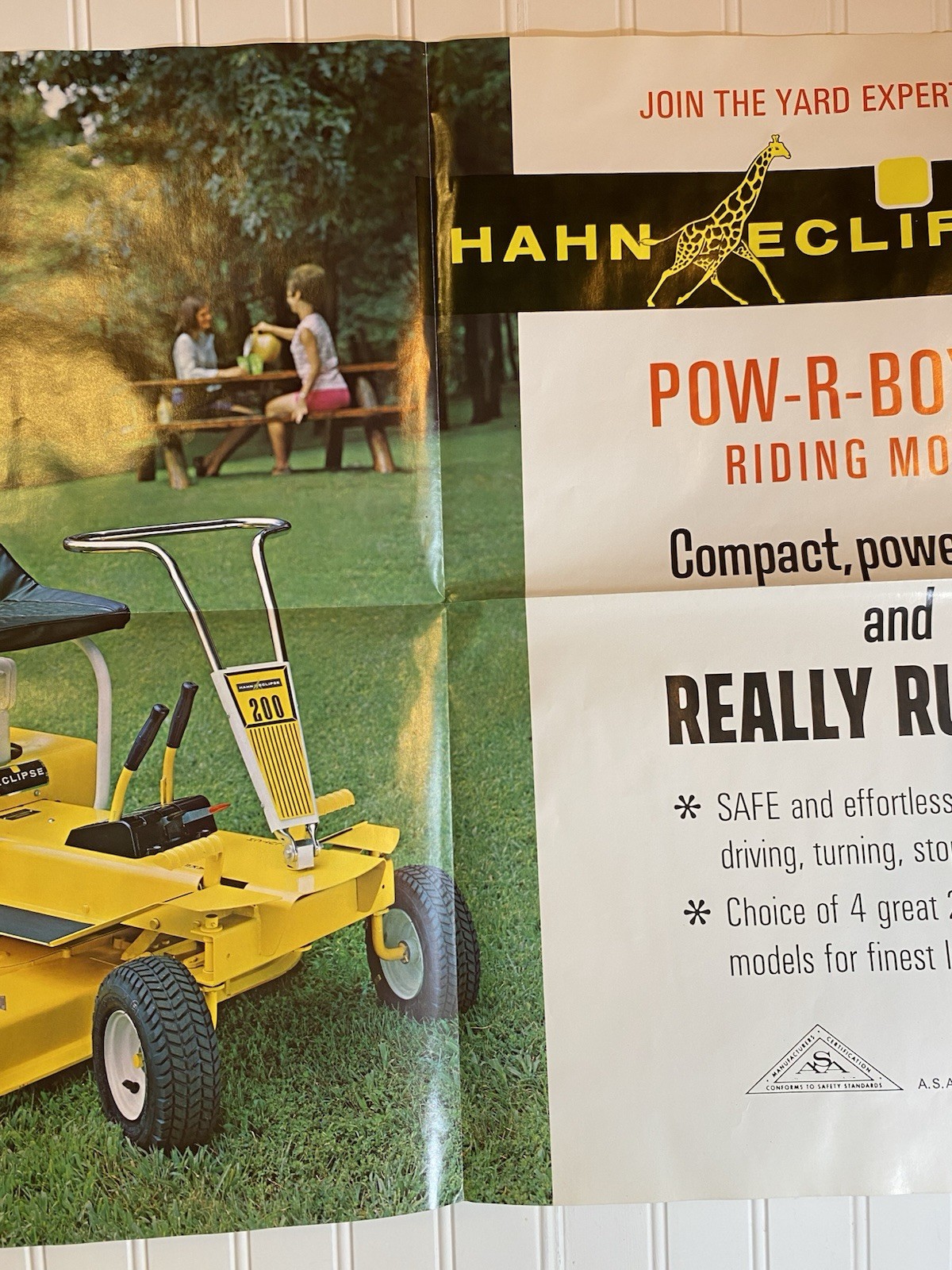 RARE Vintage Hahn Eclipse Pow-R-Boy 200 Riding Mower Advertising Sign 28″x21″