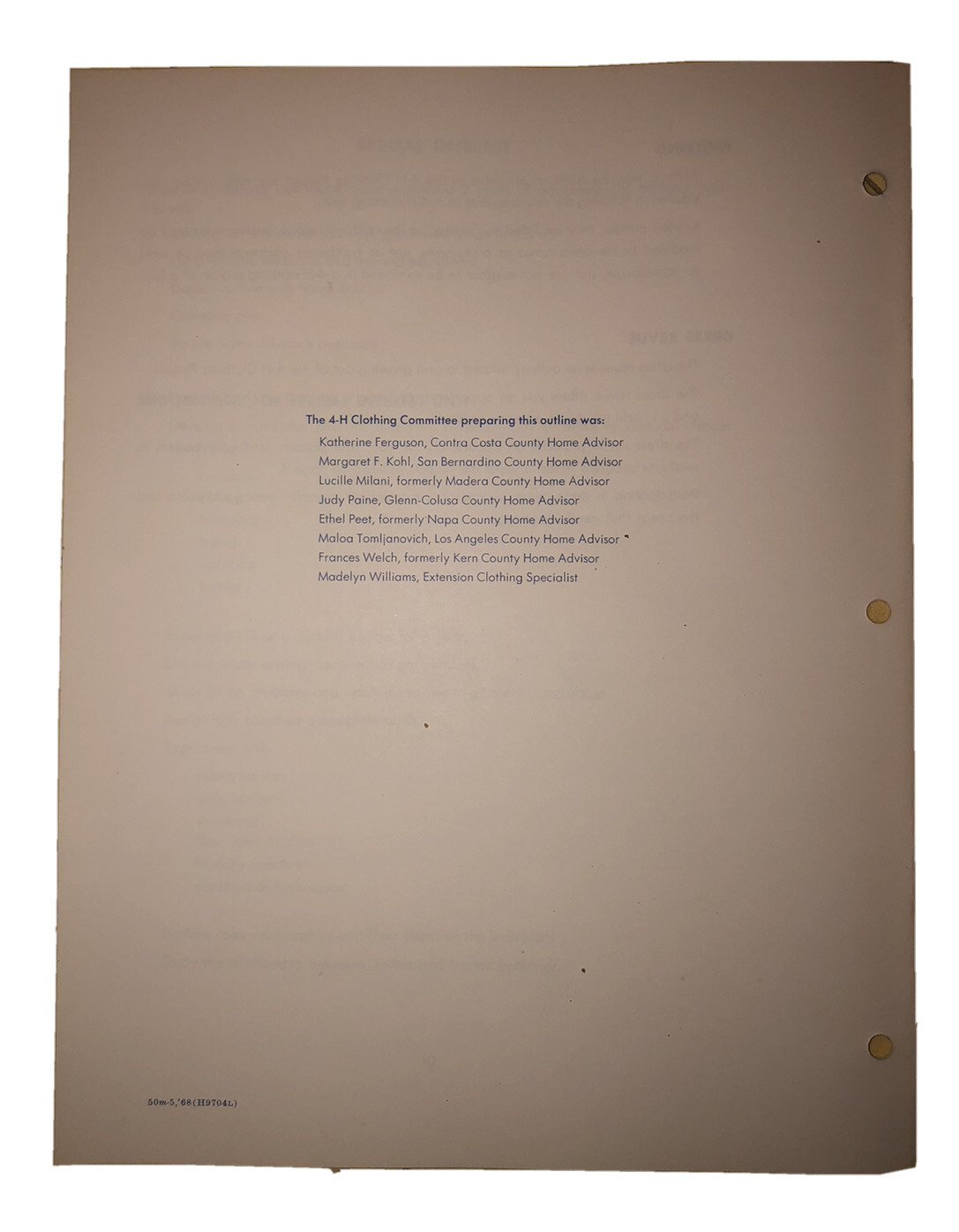 California 4-H Club Clothing Project Outline 1968 *Unused*