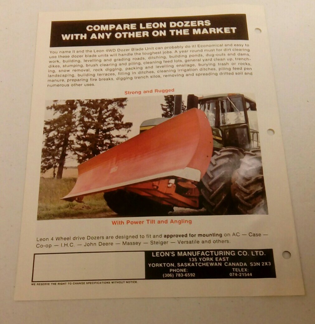 1974 LEON FOUR WHEEL DRIVE DOZER BLADES POWER TILT FARM TRACTOR SALES BROCHURE