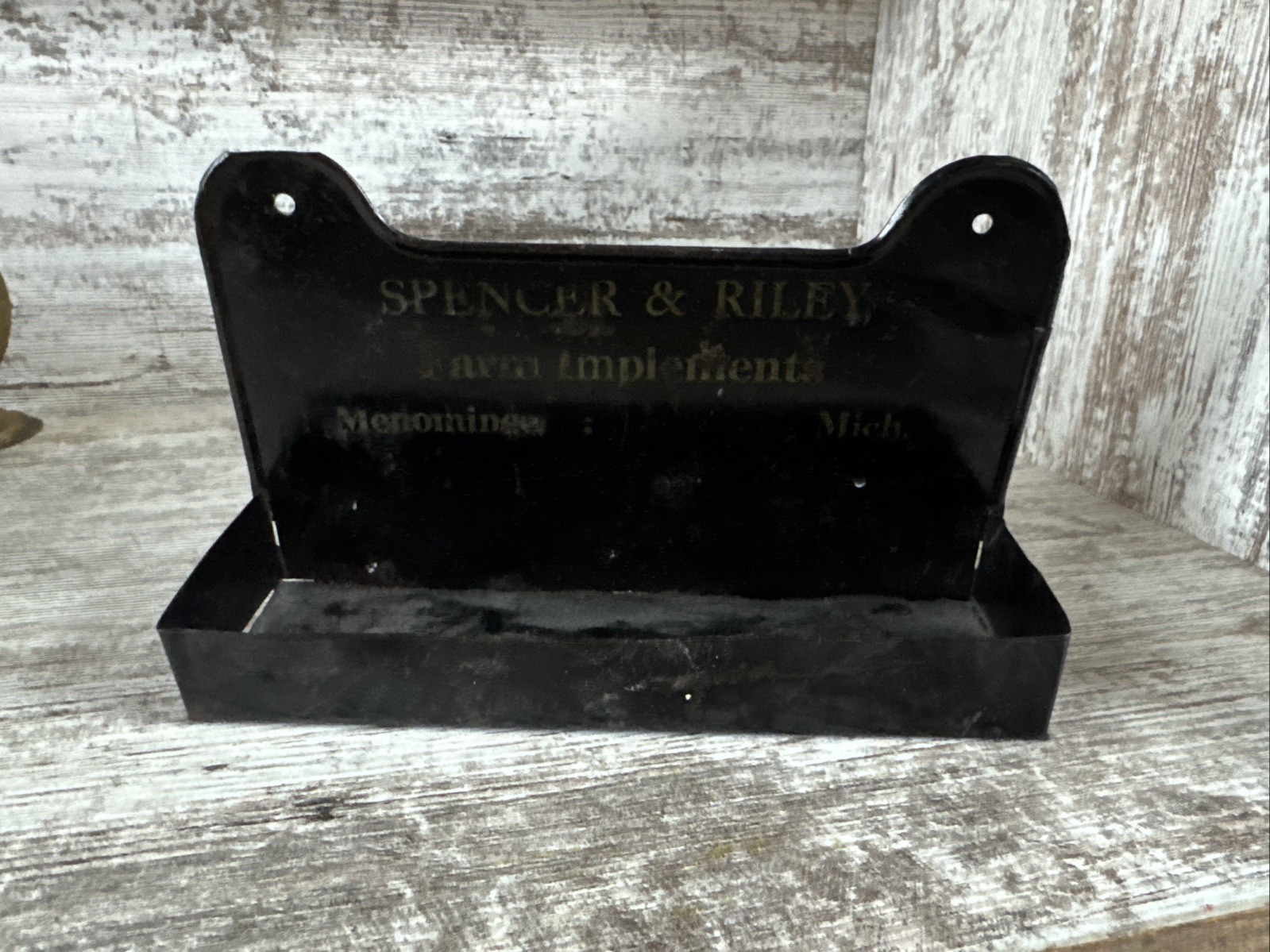 Tin Match Holder? Comb Holder? Spencer & Riley Farm Implements Menominee Mich