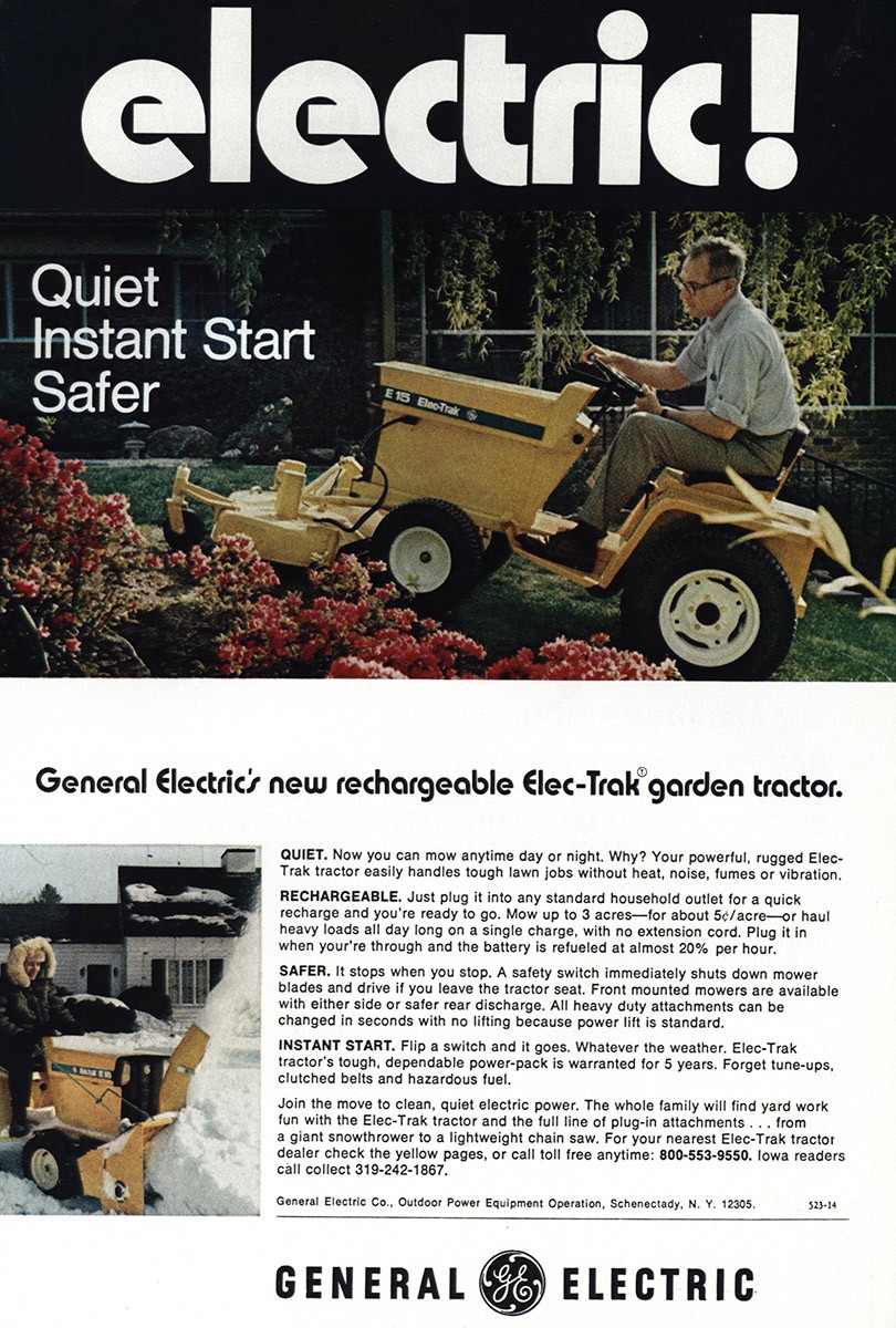 1971 General Electric Elec-Trak Garden Tractor: Quiet Vintage Print Ad