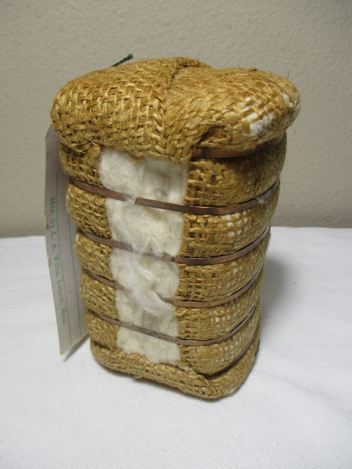 VINTAGE 5″ REAL SOUVENIR COTTON BALE from GEORGIA with TAG
