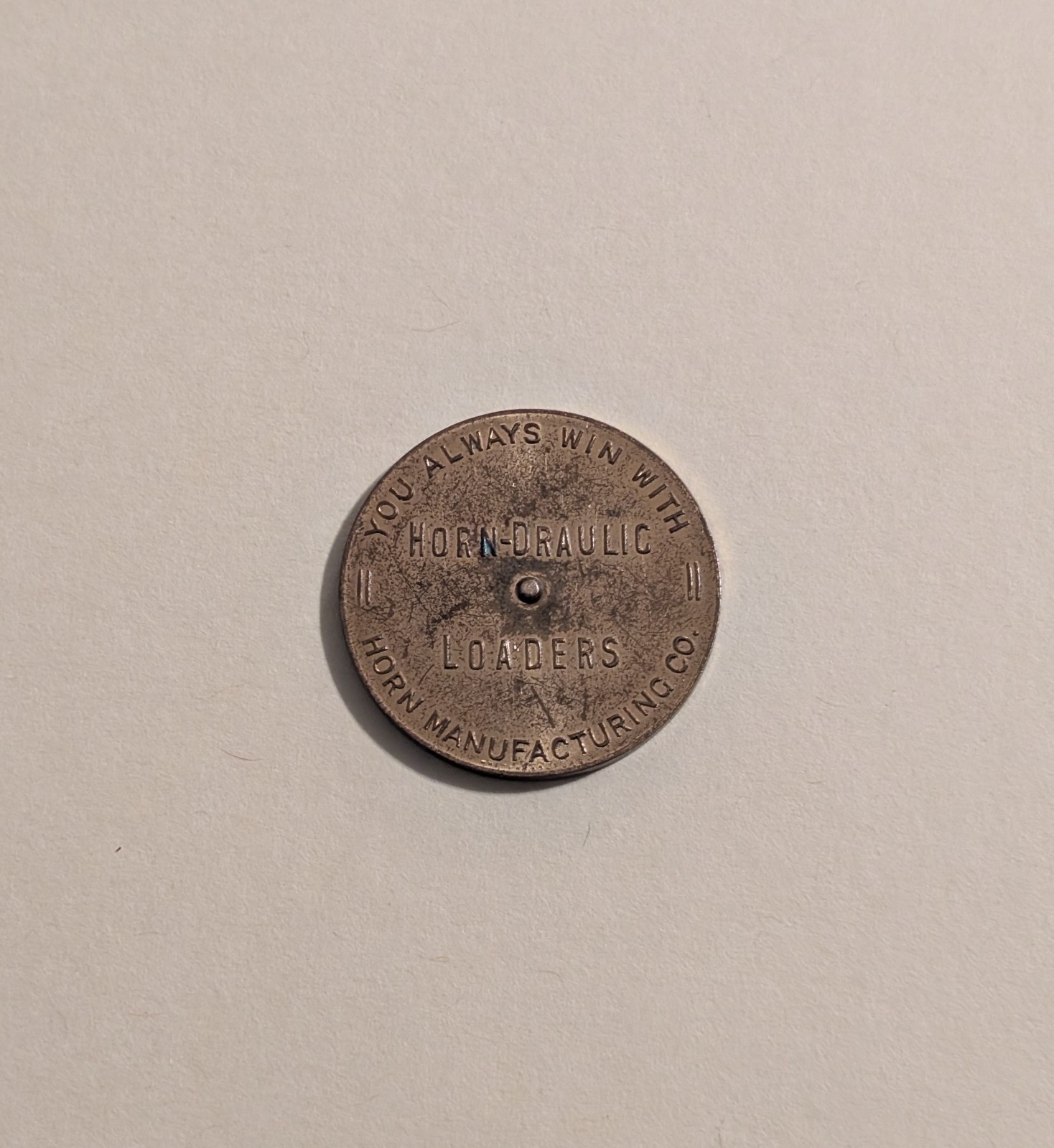 Horn-Draulic Loaders Spinning Token – Round & Round – Vtg Farm Equipment Coin Ad