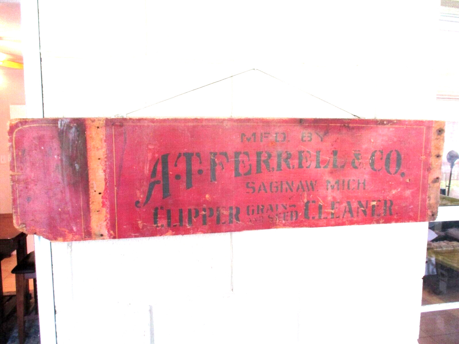 A.T.FERRELL & CO. CLIPPER & GRAIN CLEANER 1800’S WOOD SIGN SAGINAW MICHIGAN RARE