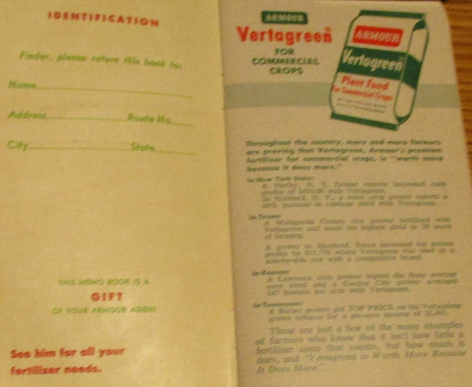 1962 Armour Fertlizers Farmers Calendar and Note Booklet UN-MARKED NICE!!