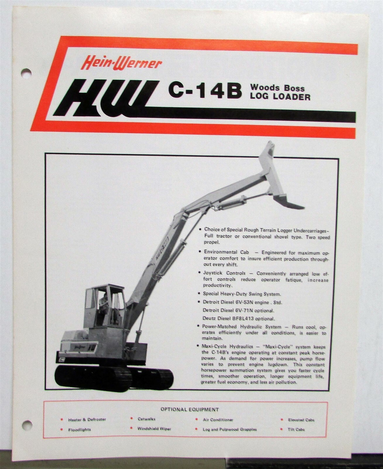 1981 Hein Werner C-14B Woods Boss Log Loader Specs Construction Sales Brochure
