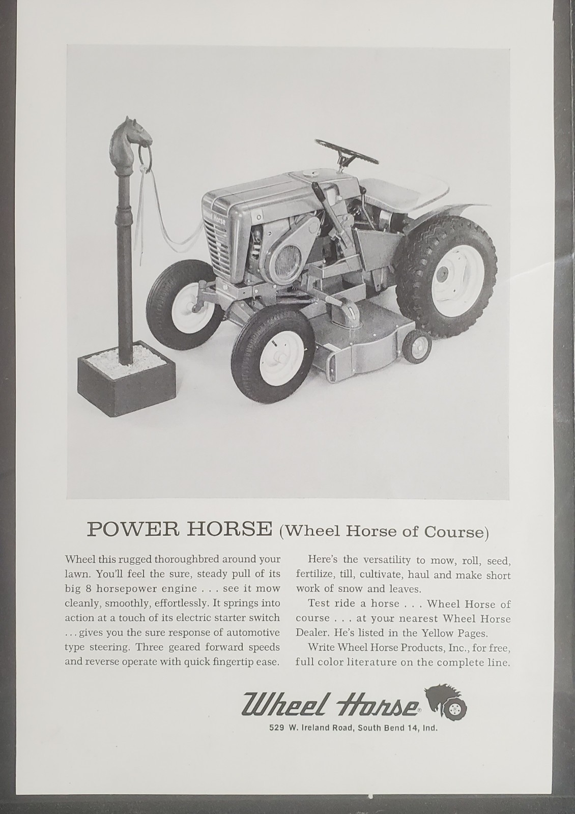 Wheel Horse 2 pages of 8 Horsepower Tractor Ads Work Horse & Power Horse