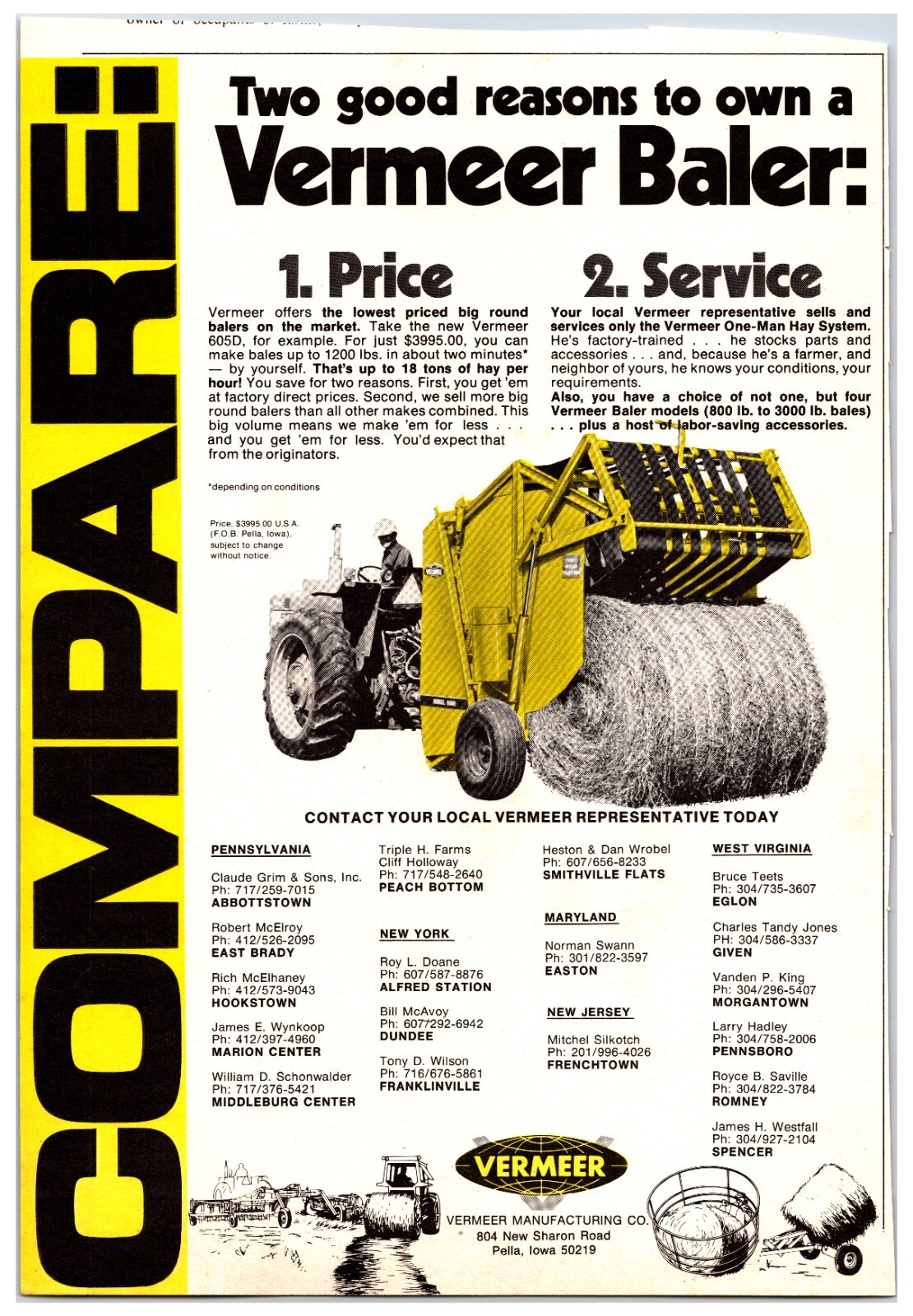 Vermeer Round Baler – Original Print Ad (8in x 11in) – 1970s Print Advertisement