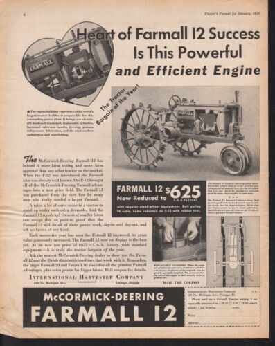 1938 FARMALL MCCORMICK DEERING HARVESTER MODEL 12 FARM AGRICULTURE AD 10429