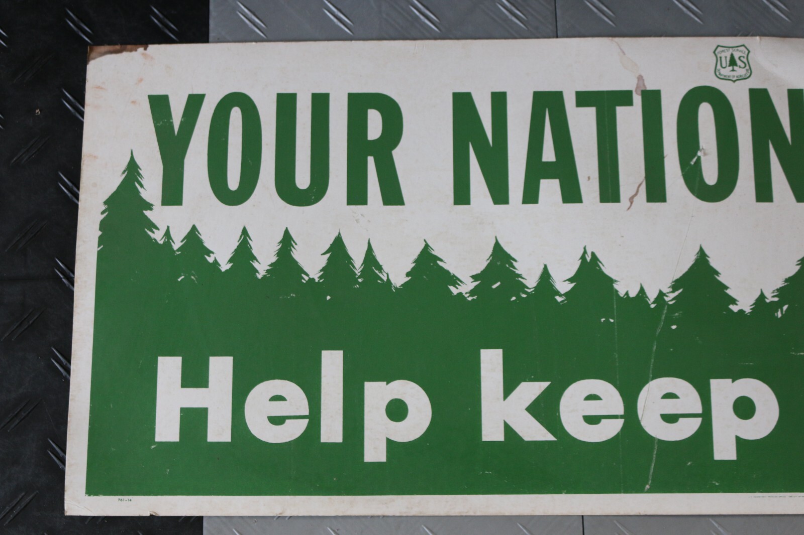 Vintage 1965 U.S. Department of Agriculture 44″x16″ cardboard sign clean forest