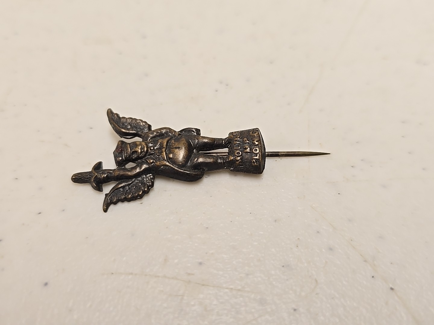 Antique 2″ Moline Plow Co Flying Dutchman Advertising Brass Stick Pin
