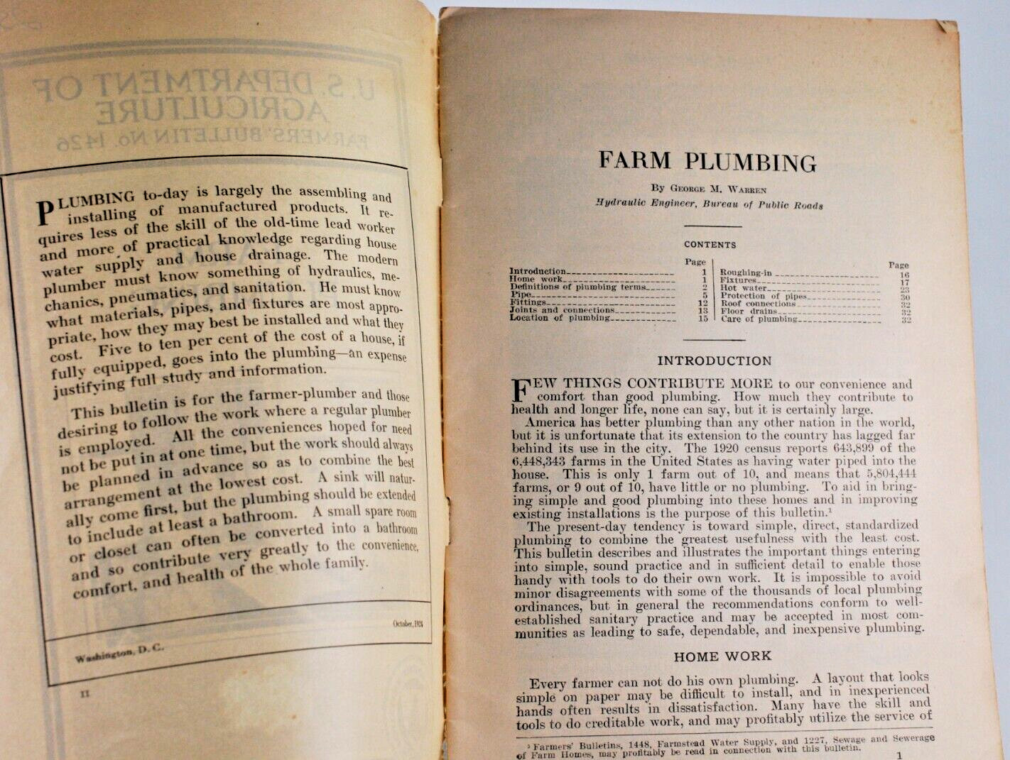 1924 US Department Of Agriculture Farmers’ Bulletin No 1426 Farm Plumbing