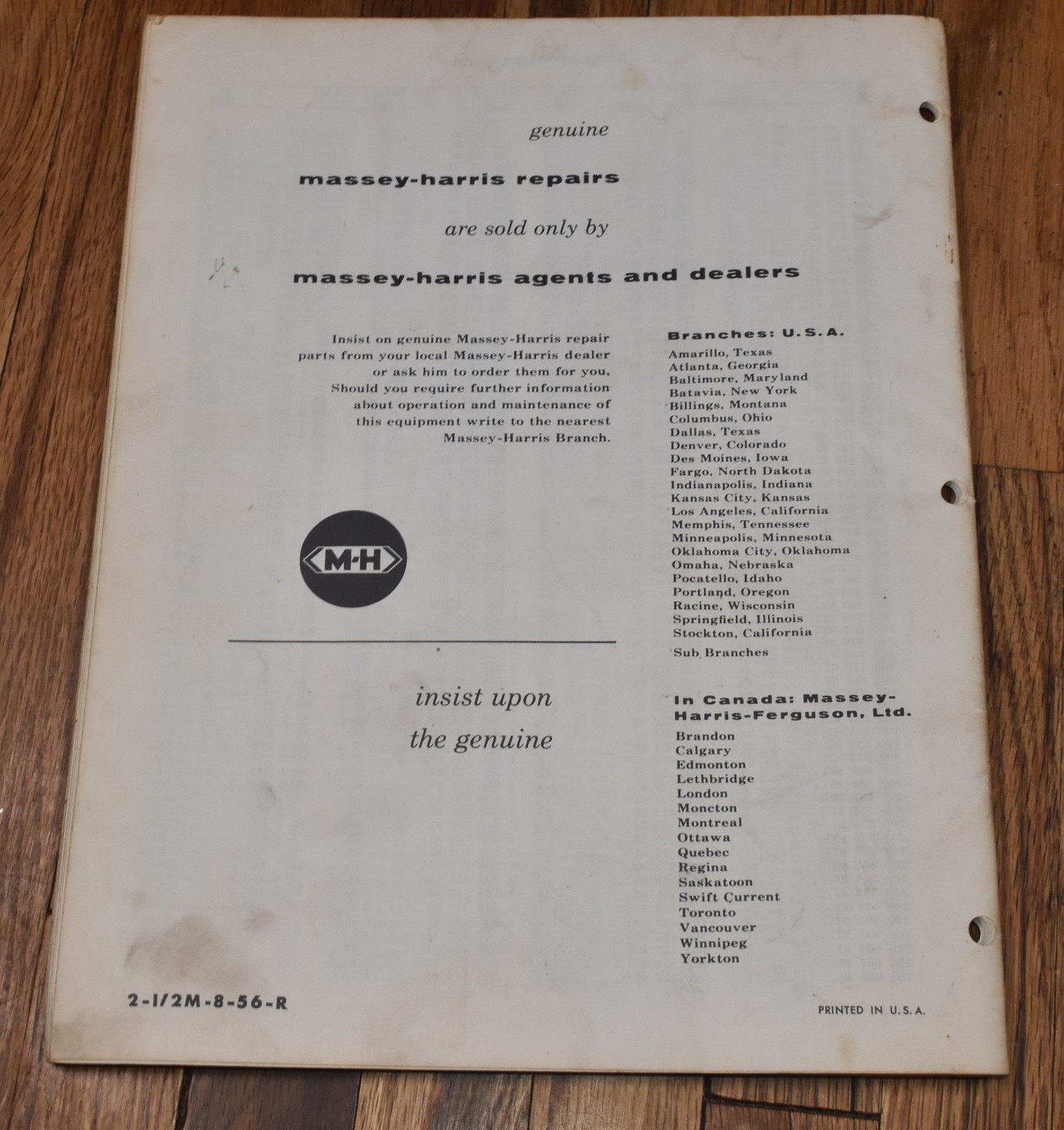Vintage Massey Harris Corn Table 60 80 90 Combines Repair Parts List