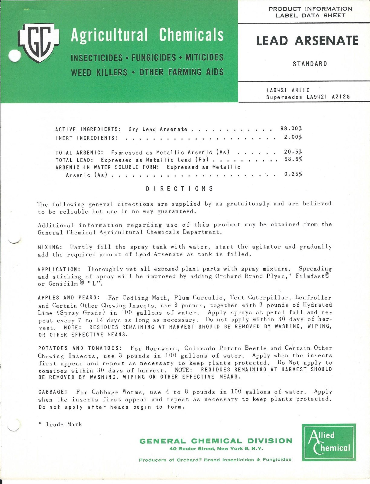 Lawn Garden Data Sheet – Allied Chemical – Brush Weed Killers – 6 items (LG64)
