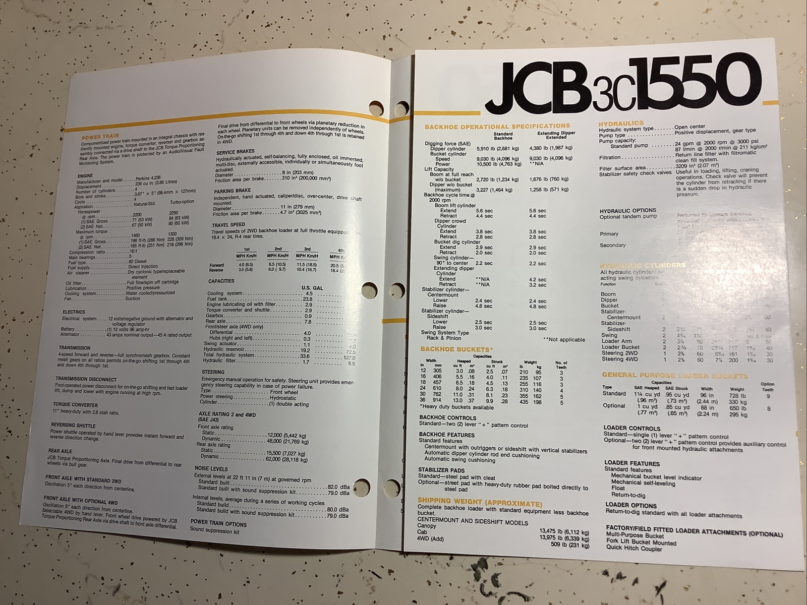 JCB 3C 1550 BACKHOE LOADER 6 PAGES 1984