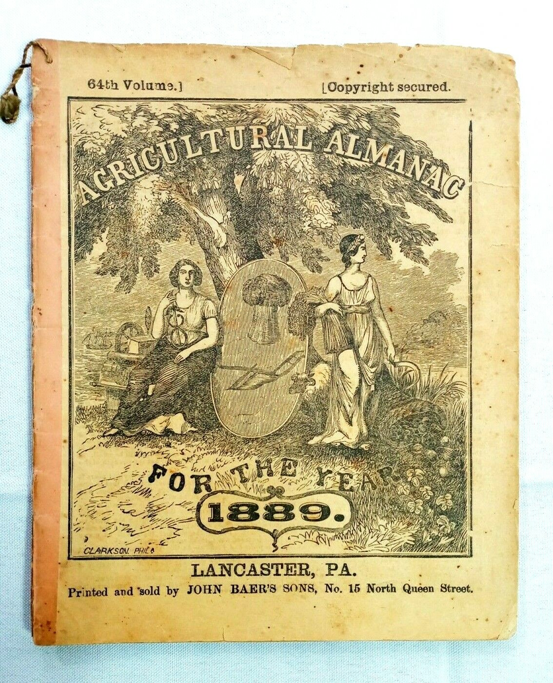 John Bear Baer’s Agricultural Almanac Lancaster, PA Antique Farmers Vintage 1889