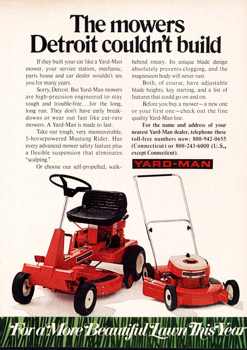 1971 Yard Man: Mowers Detroit Couldn’t Build Vintage Print Ad