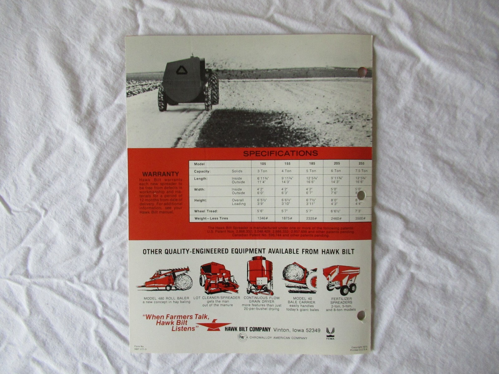 1973 Hawk Bilt manure spreaders brochure