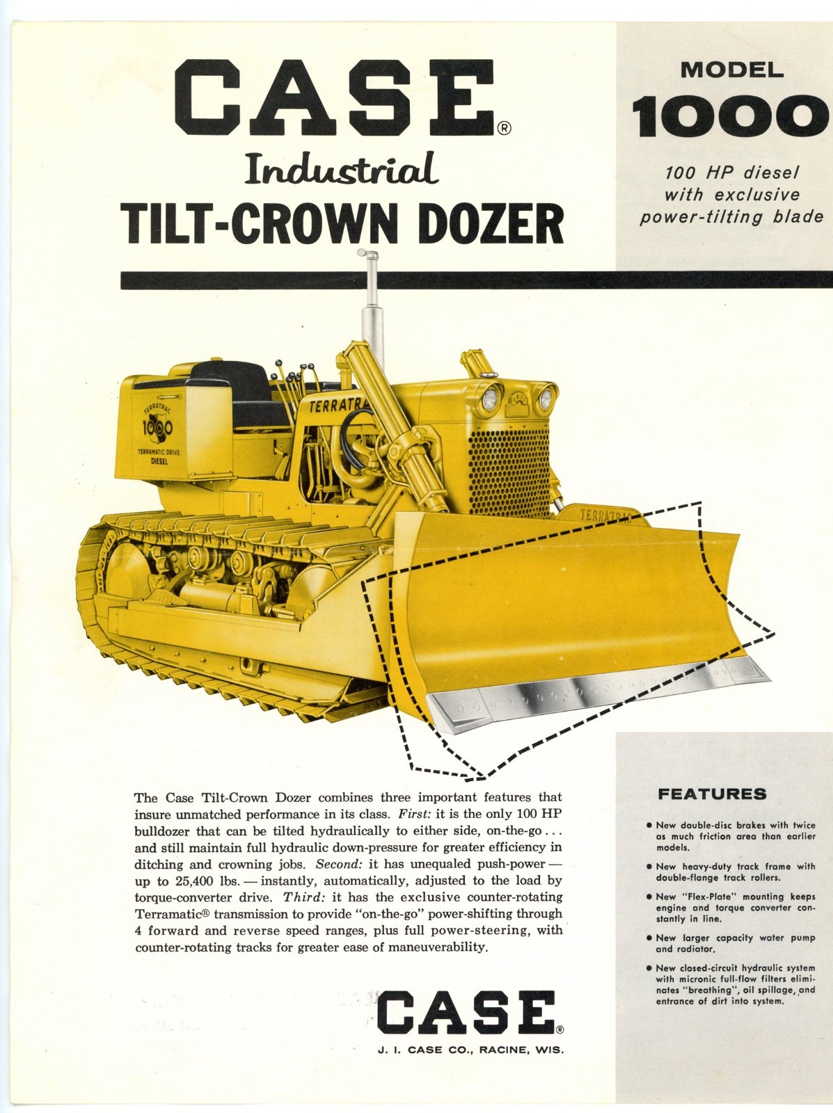 Case 1000 Tilt Crown Terratrac Dozer 1950’s sales brochure