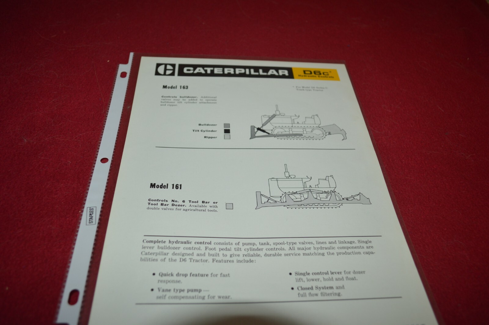 Caterpillar 163 161 Hydraulic Controls For 1968 Dealer’s Brochure AMIL16
