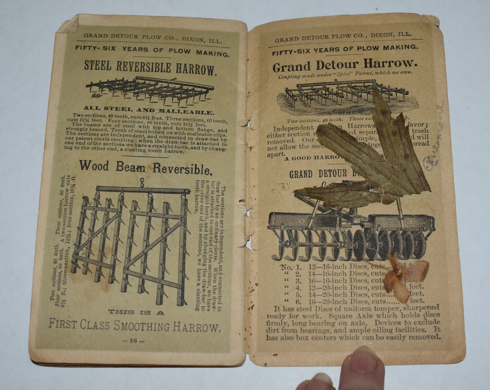 RARE 1893 GRAND DETOUR IL FARM IMPLEMENT TRACTOR ADVERTISING CALENDAR LEDGER
