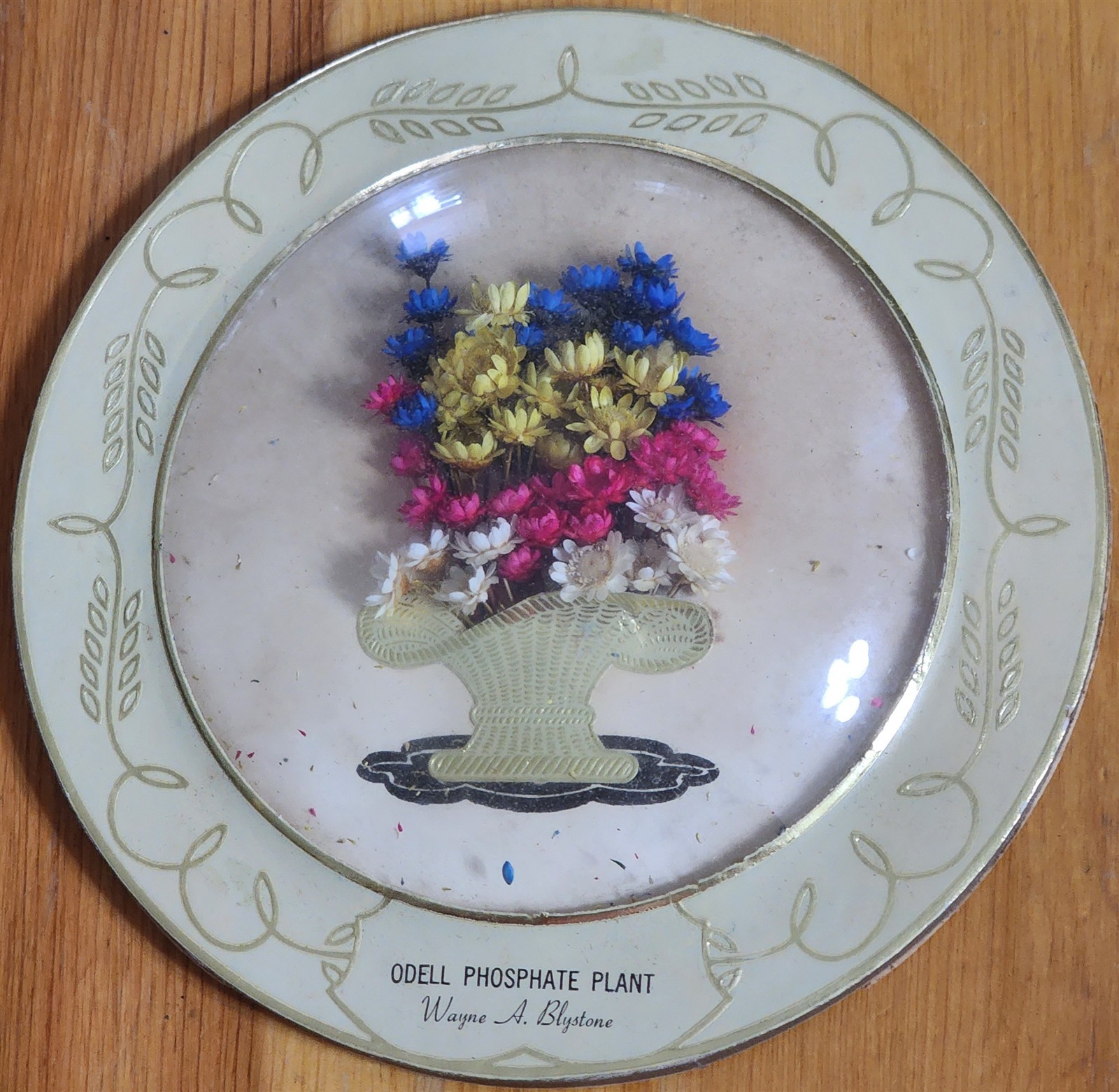 1957 ODELL ILL PHOSPHATE CO FLOWER OF THE GODS PLAQUE & CALENDAR WAYNE BLYSTONE