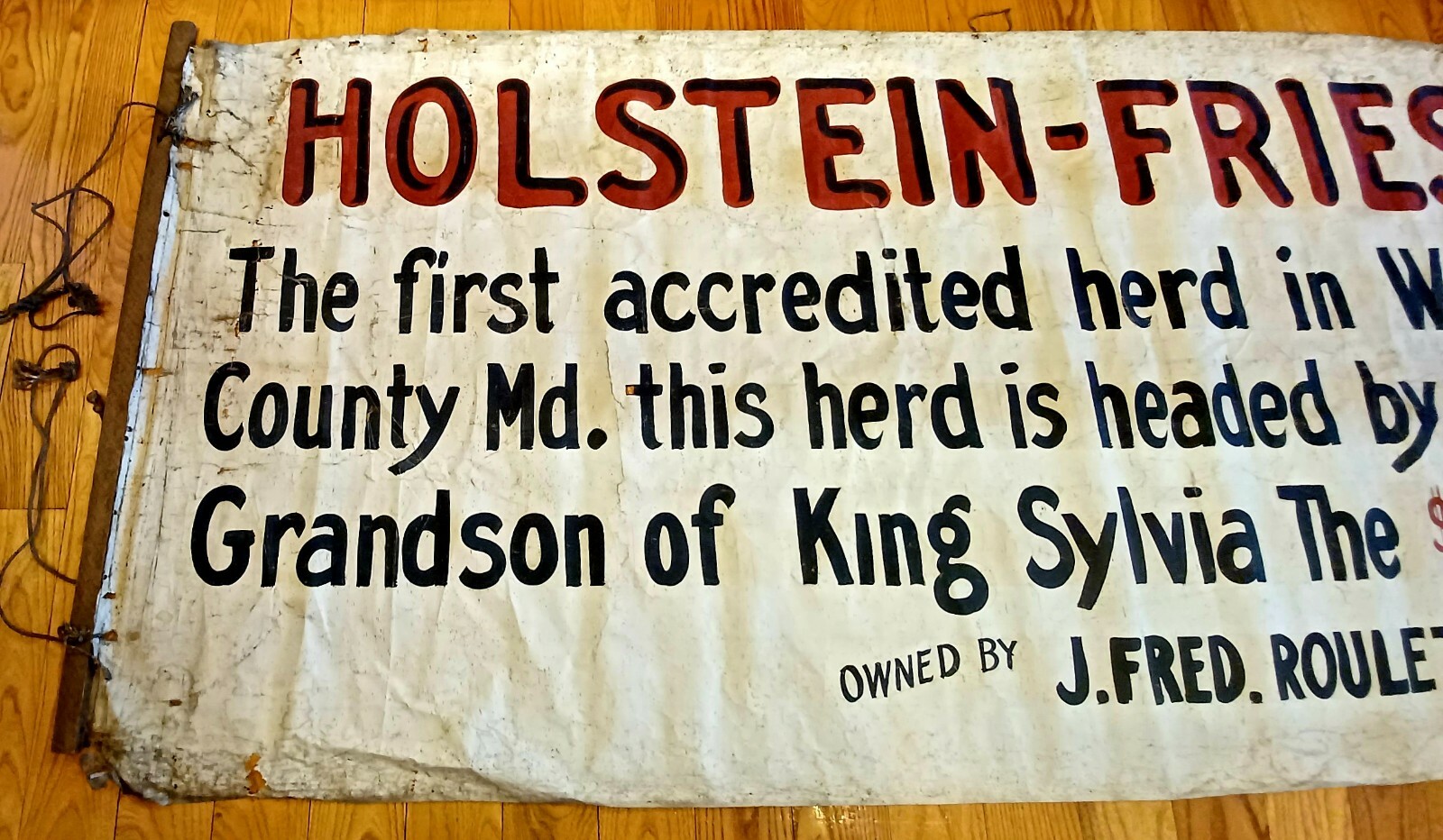 1920’s HISTORIC HOLSTEIN FRESIAN ADVERTISING FARM BANNER SIGN KING SYLVIA BULL