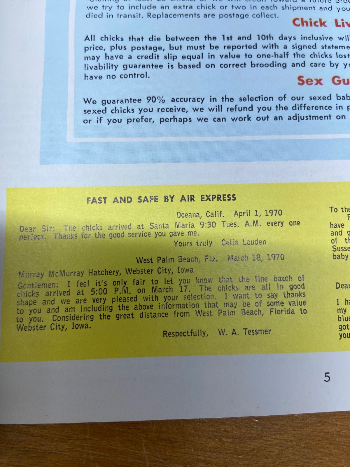 Murray McMurray Hatchery Catalog 1970’s