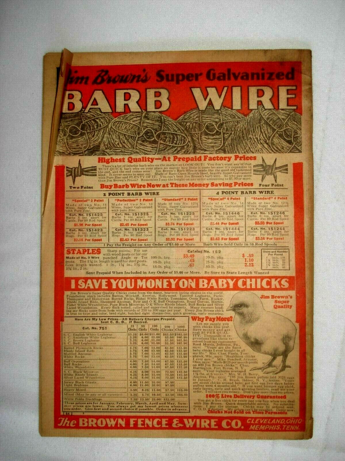 1920’S CATALOG BROWN FENCE & WIRE BARGAIN BOOK AGRICULTURAL FARM