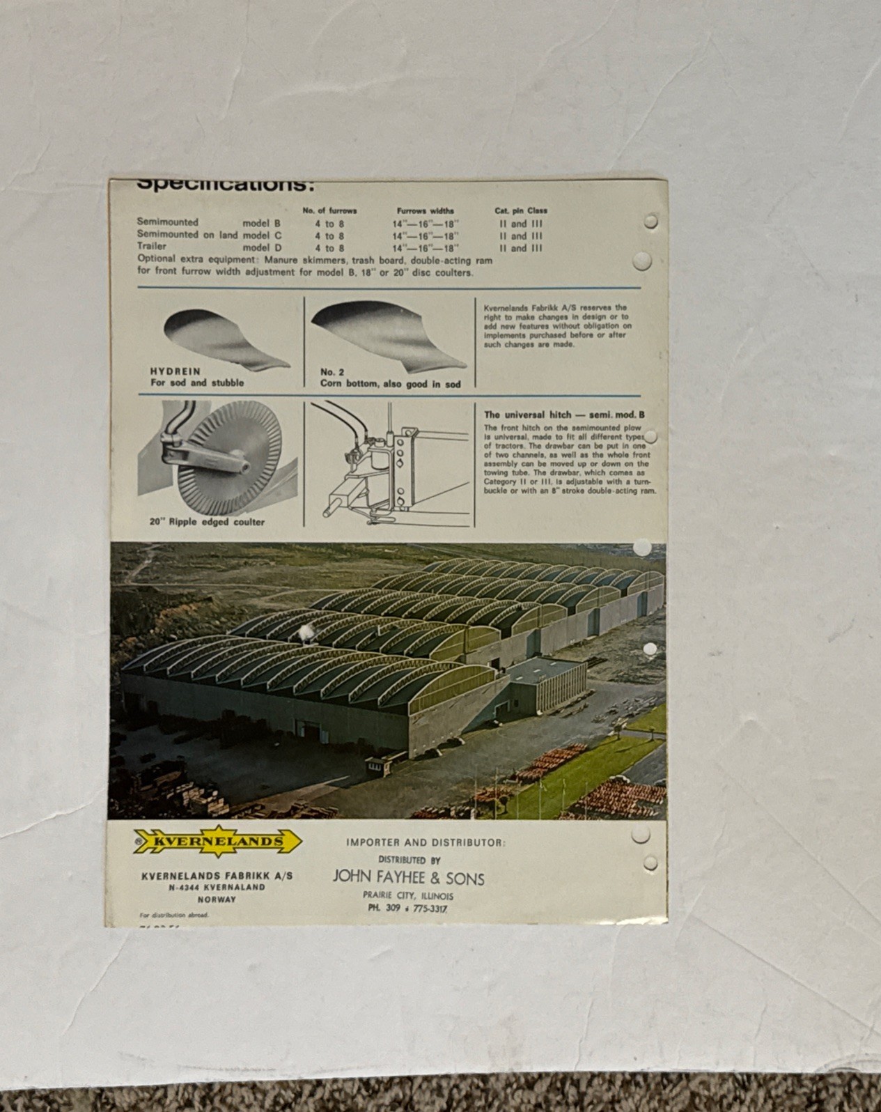 Kvernelands Fabrikk color Semimounted Plowing Vintage Farming Brochure