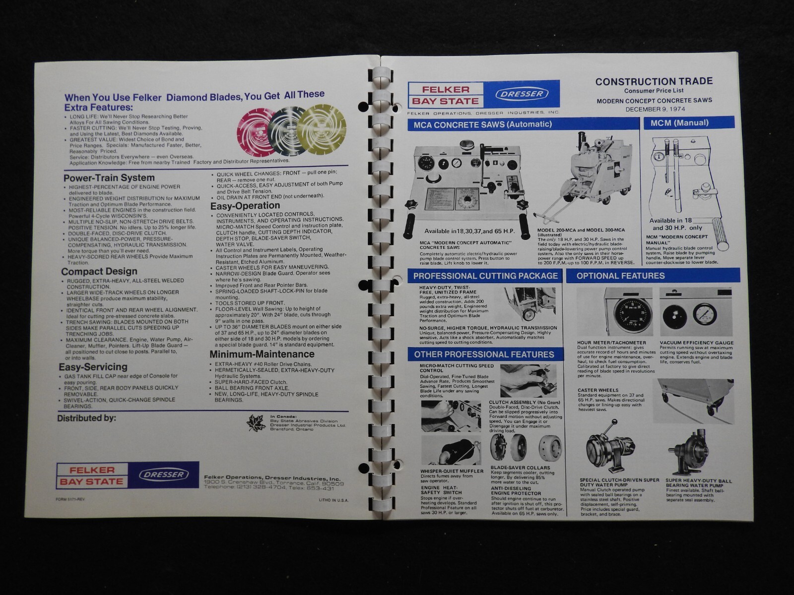 1974 Dresser Felker Bay State Concrete Saw Dealers’ Sales Catalog W/Prices MINTY