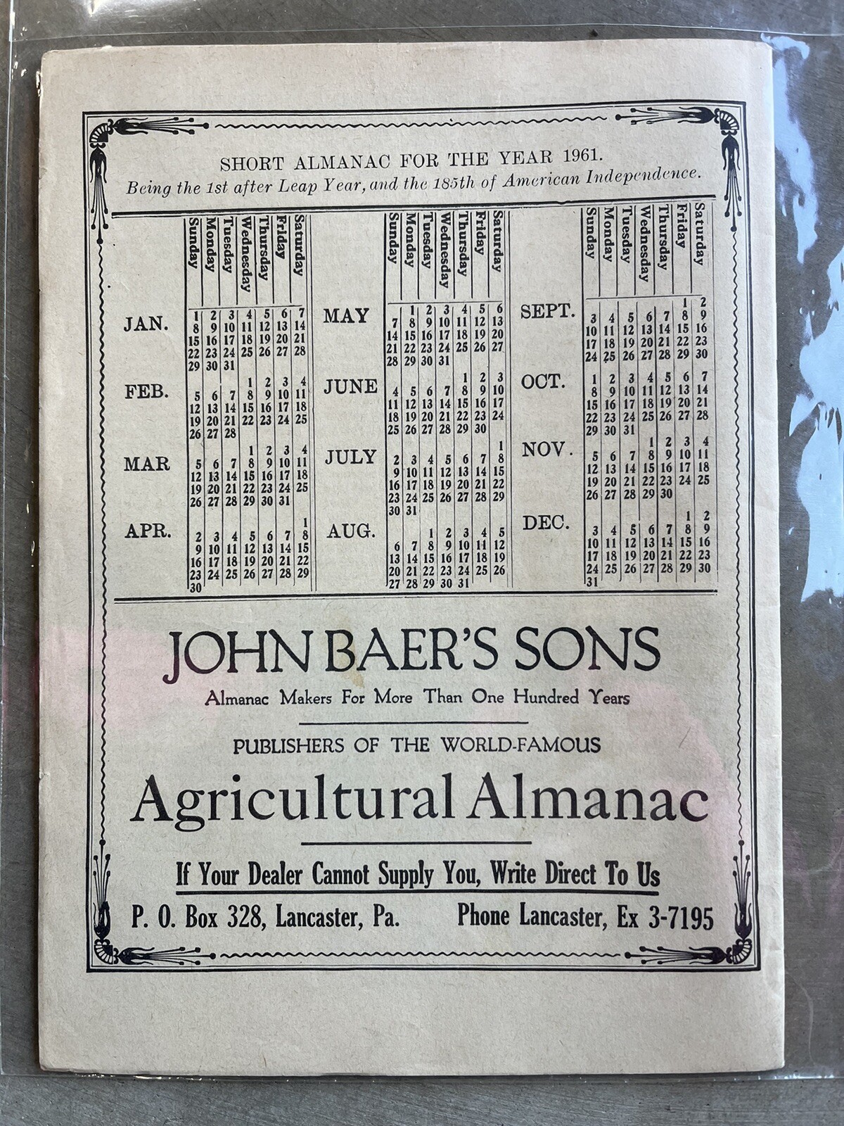 VINTAGE FARMERS AGRICULTURAL ALMANACS, BAER’S LANCASTER PA 1961