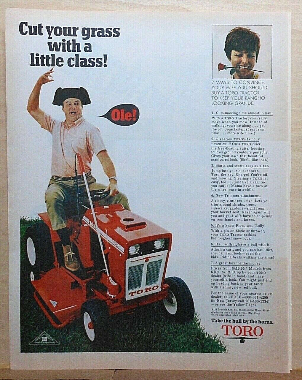1970 magazine ad for Toro lawn mowers – Cut your grass with a little class!