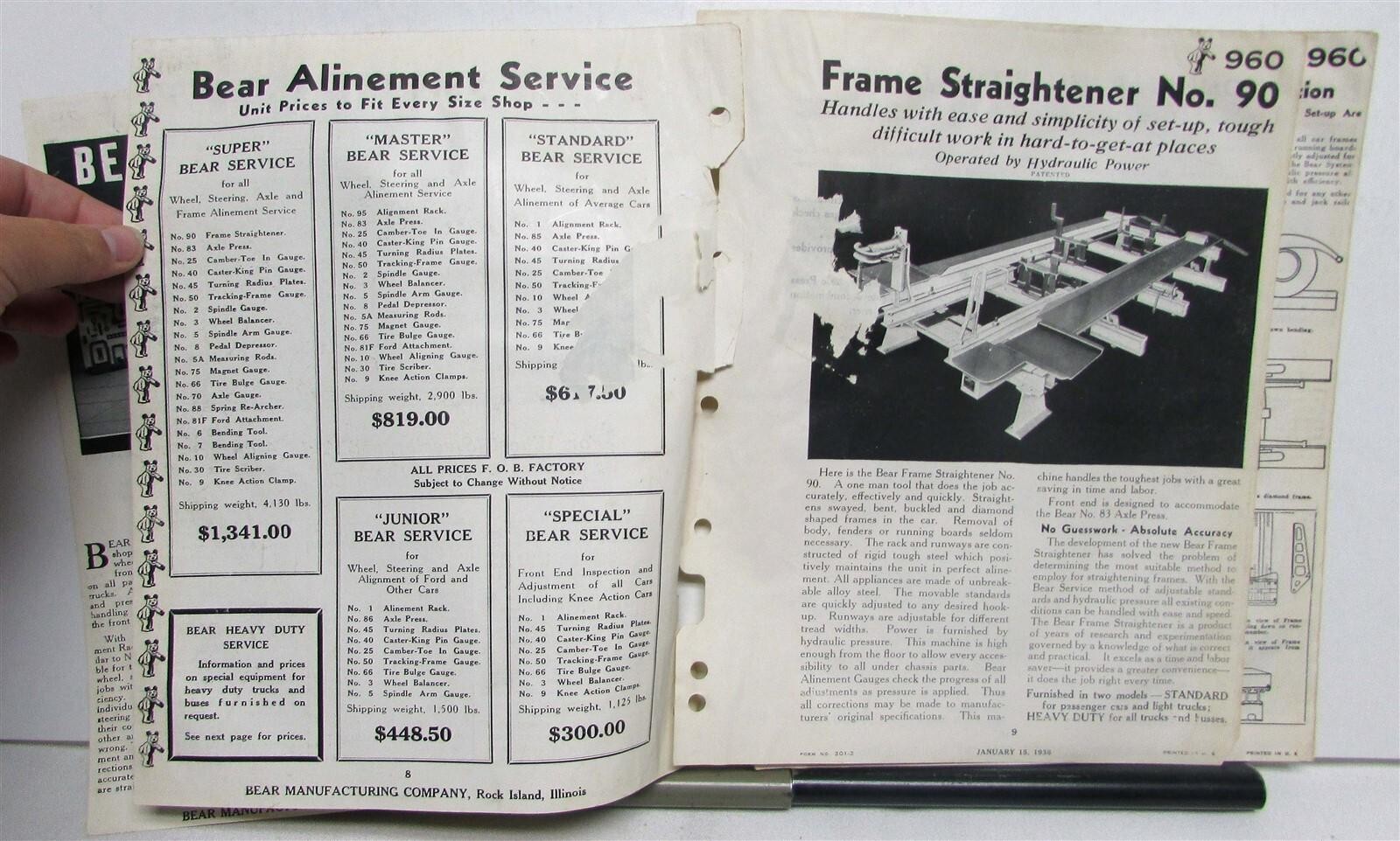 1936 Bear Axel Frame Wheel Steering Alignment Lot Of 14 Service Data Sheets