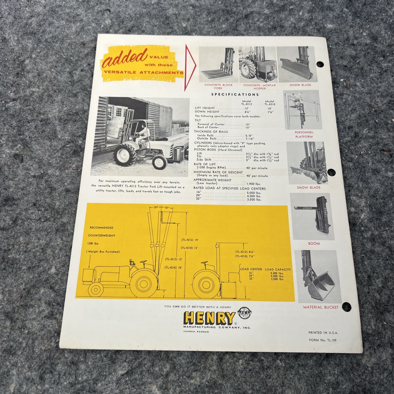 Henry TL-4200 Industrial Tractor Fork Lift Sales Brochure