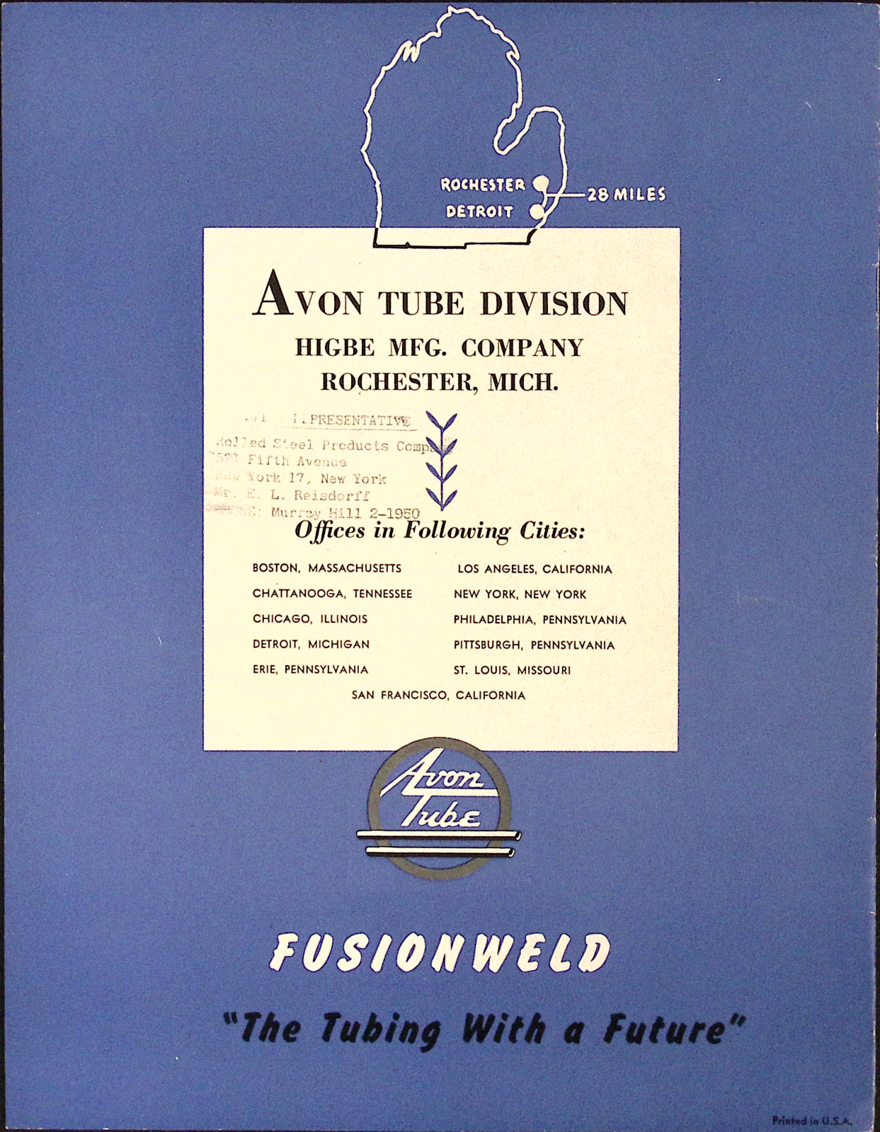 Avon Fusionweld Steel Tubing Avon Tube Division Rochester MI Brochure
