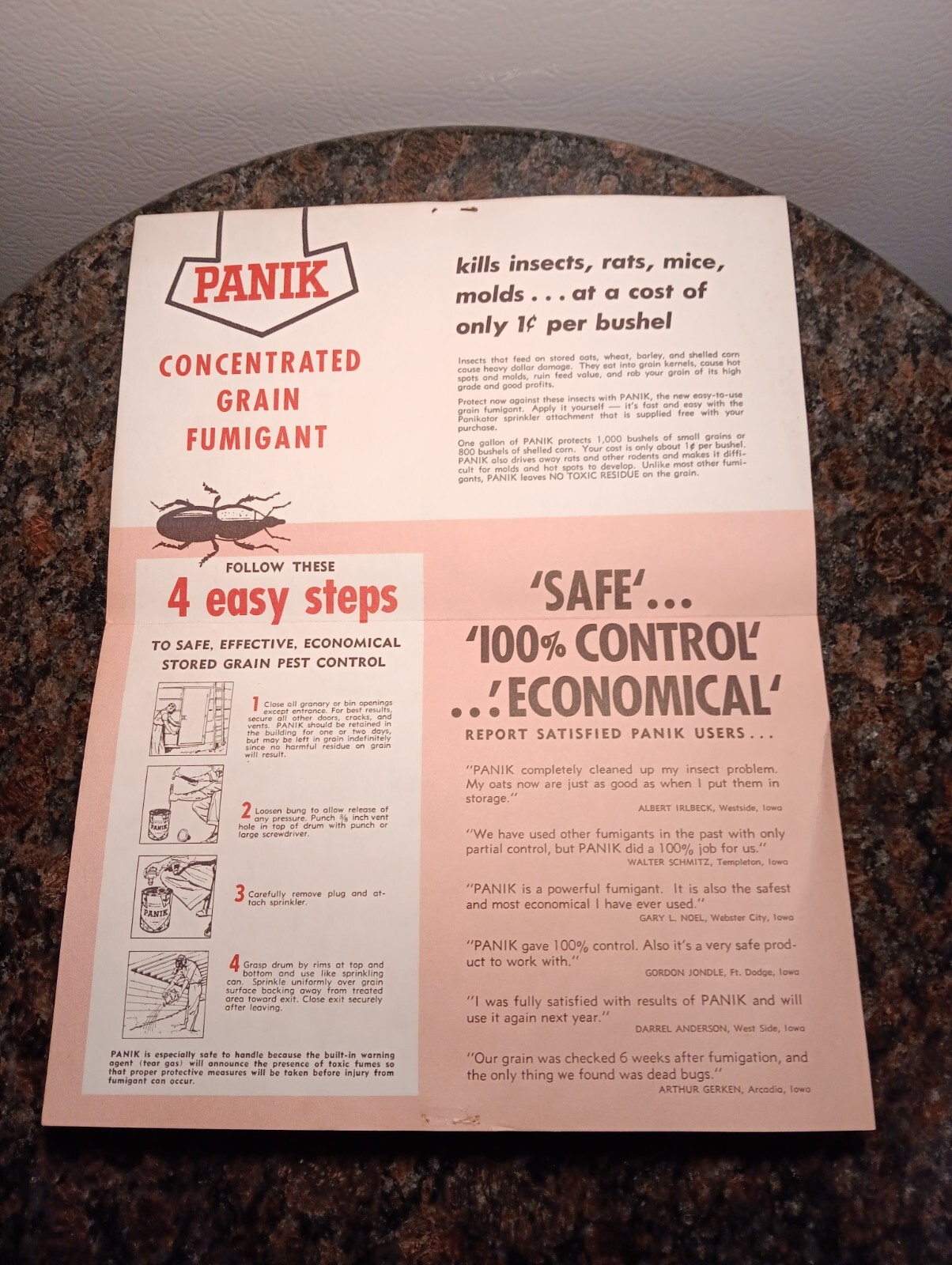 Rare Vintage 40s “PANIK” Grain Fumigant Advertising/Information/Instructions