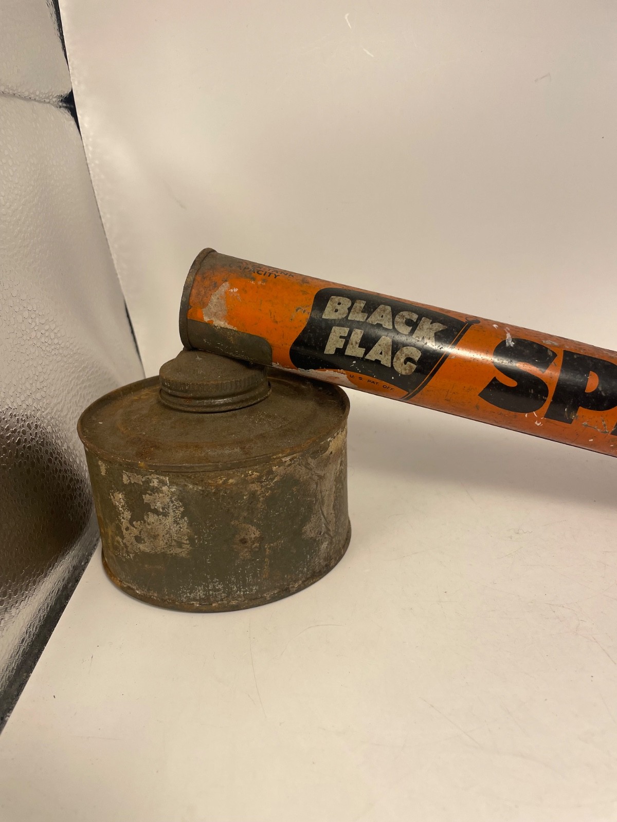Vintage 1940’s Black Flag Tin Bug Pump Sprayer Metal Canister & Wooden Handle