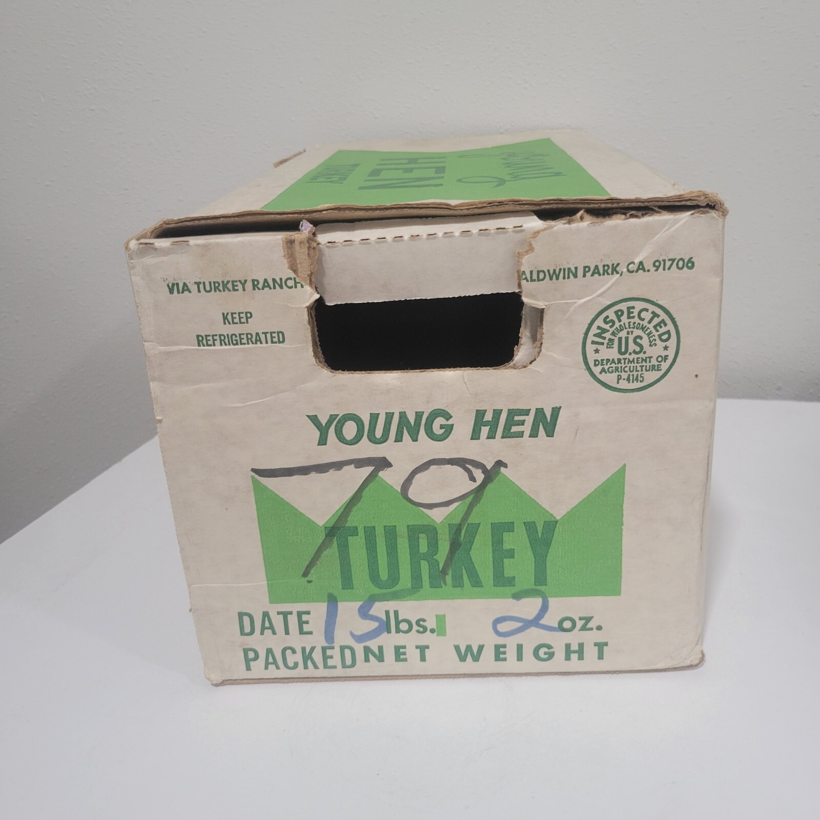 Vintage Cardbord Box Via’s Turkeys Yucaipa Baldwin Park