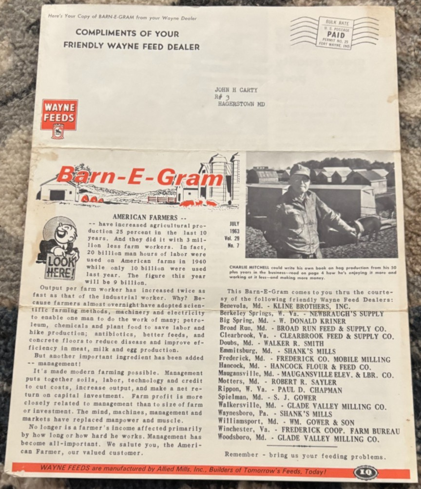 Wayne Feeds Barn-E-Gram July 1963 Brochure DCPA26