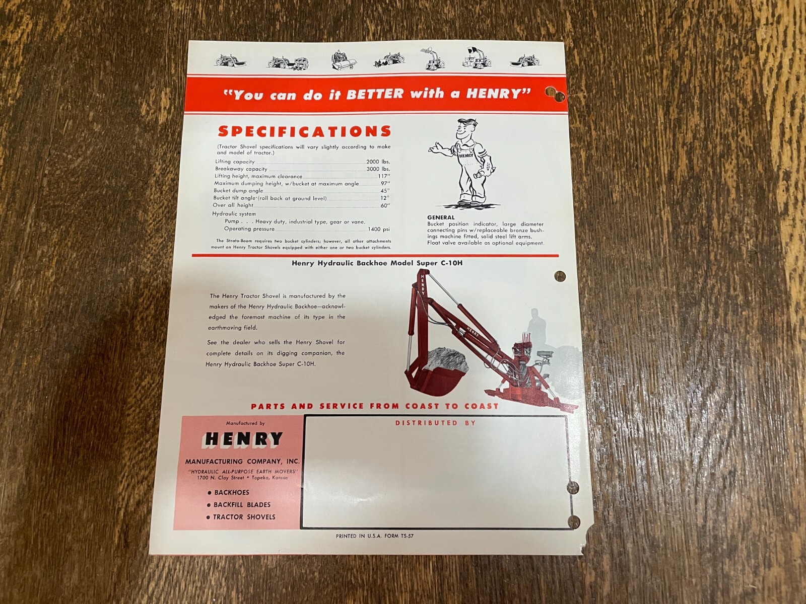 1950’s Henry Industrial Tractor Shovel Brochure Spec Sheet Powered For Profits