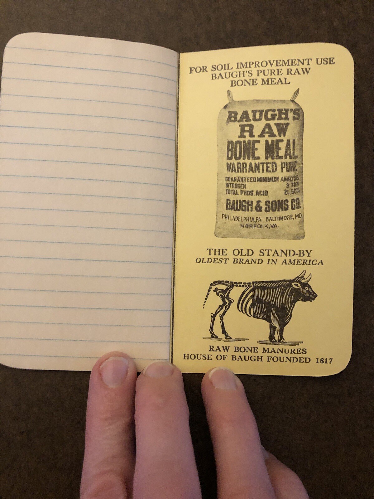 Vtg Baugh’s Fertilizer Advertising pocket notebook Paper Animal Bone Manures