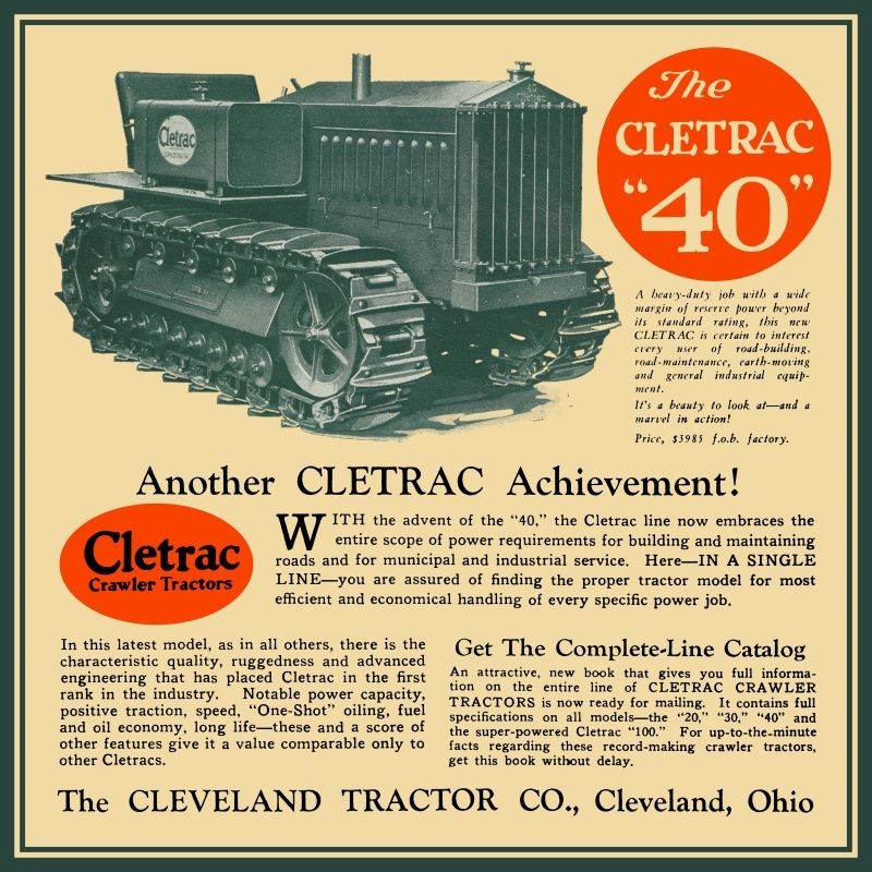 1928 Style CLETRAC Model 40 Crawler Tractor NEW Sign: 14″ Dia. Square USA STEEL