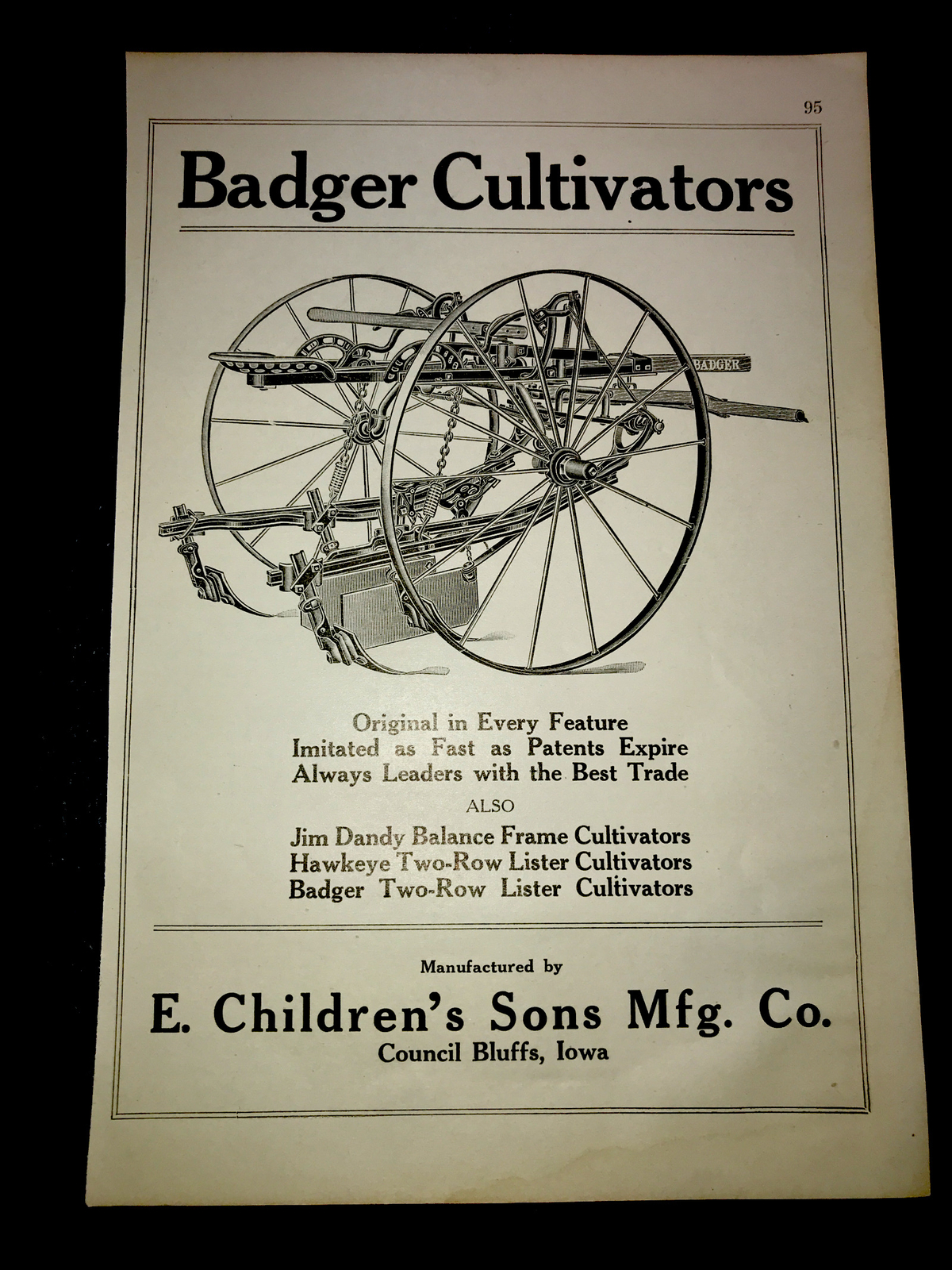 1916 Badger Cultivators Farm Advertising – Council Bluffs – Iowa