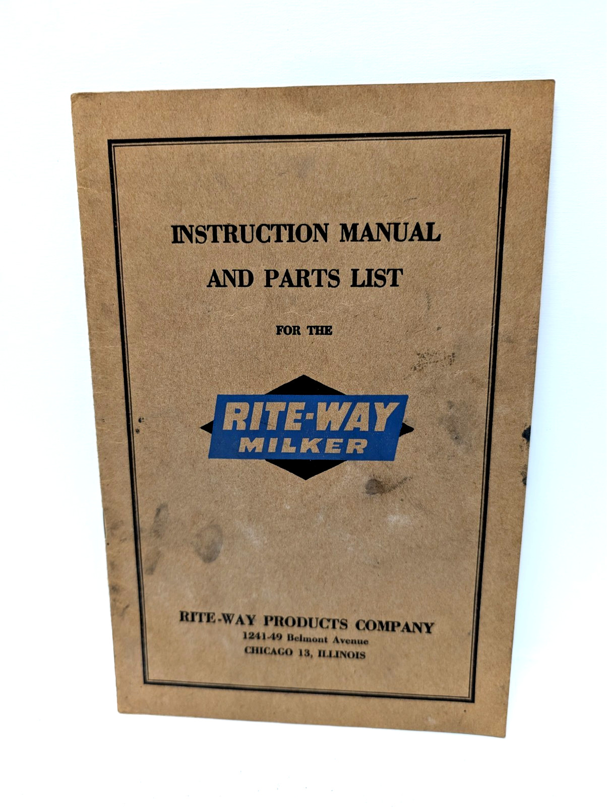 1952 Rite-Way Milker Instruction Manual & Parts List Farm Milking Machine