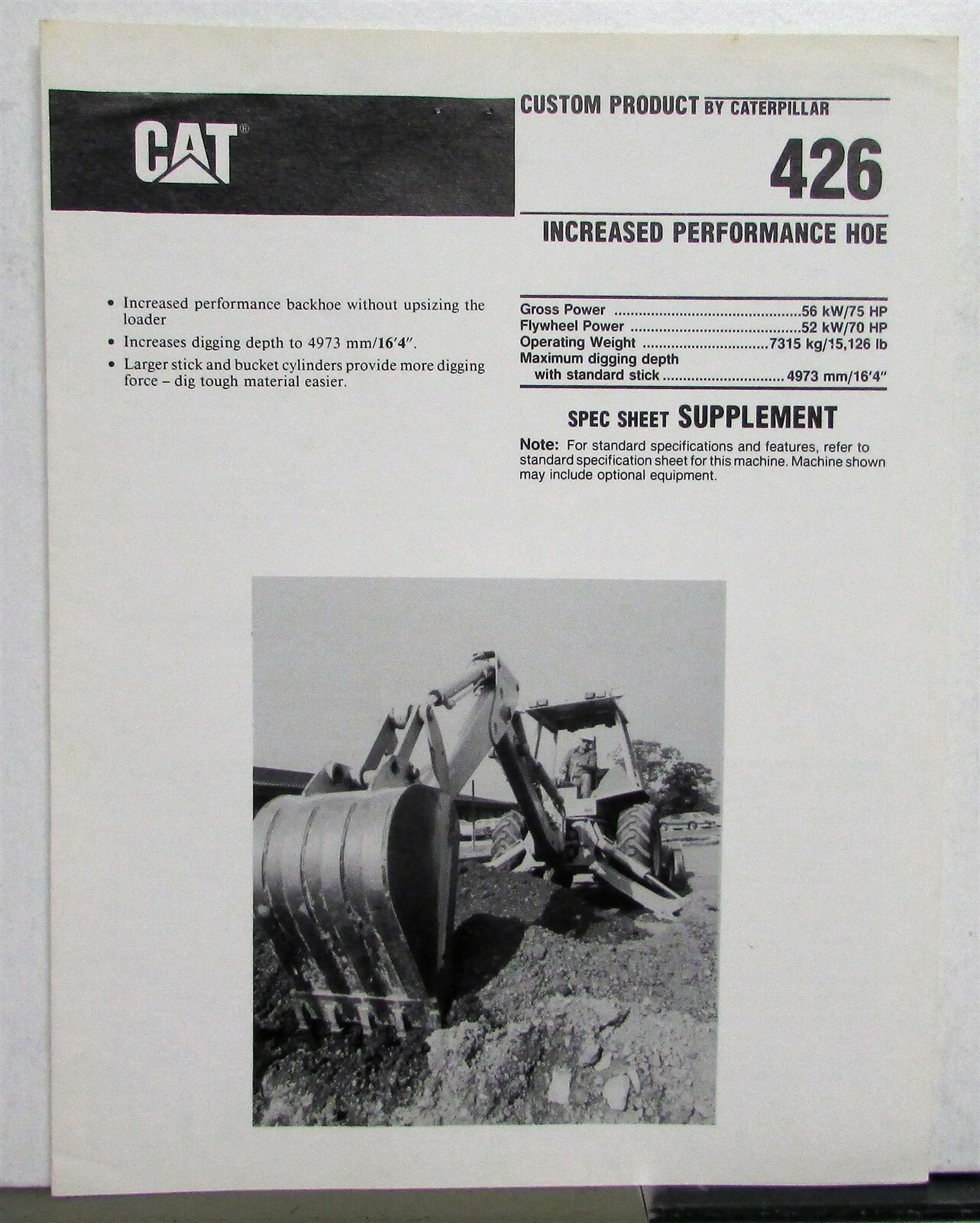 1994 Caterpillar 426 Custom Product Specifications Construction Sale Brochure