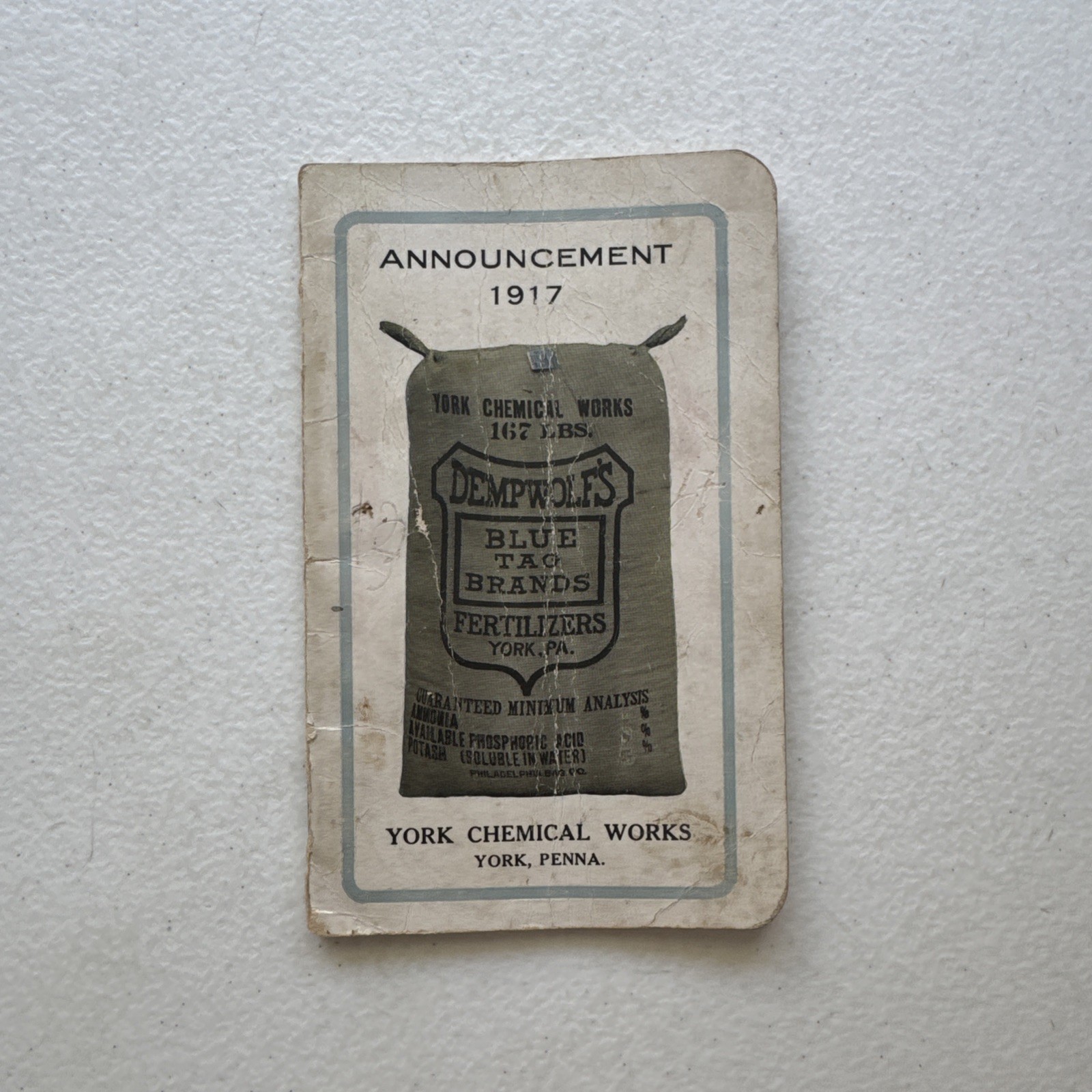 1917 Dempwolf’s Fertilizers York Chemical Works York, PA Announcement Book