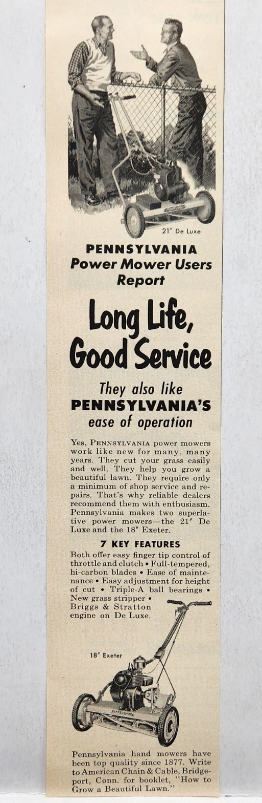 1953 Pennsylvania Power Mowers MCM Original Print Ad Life Magazine 50’s